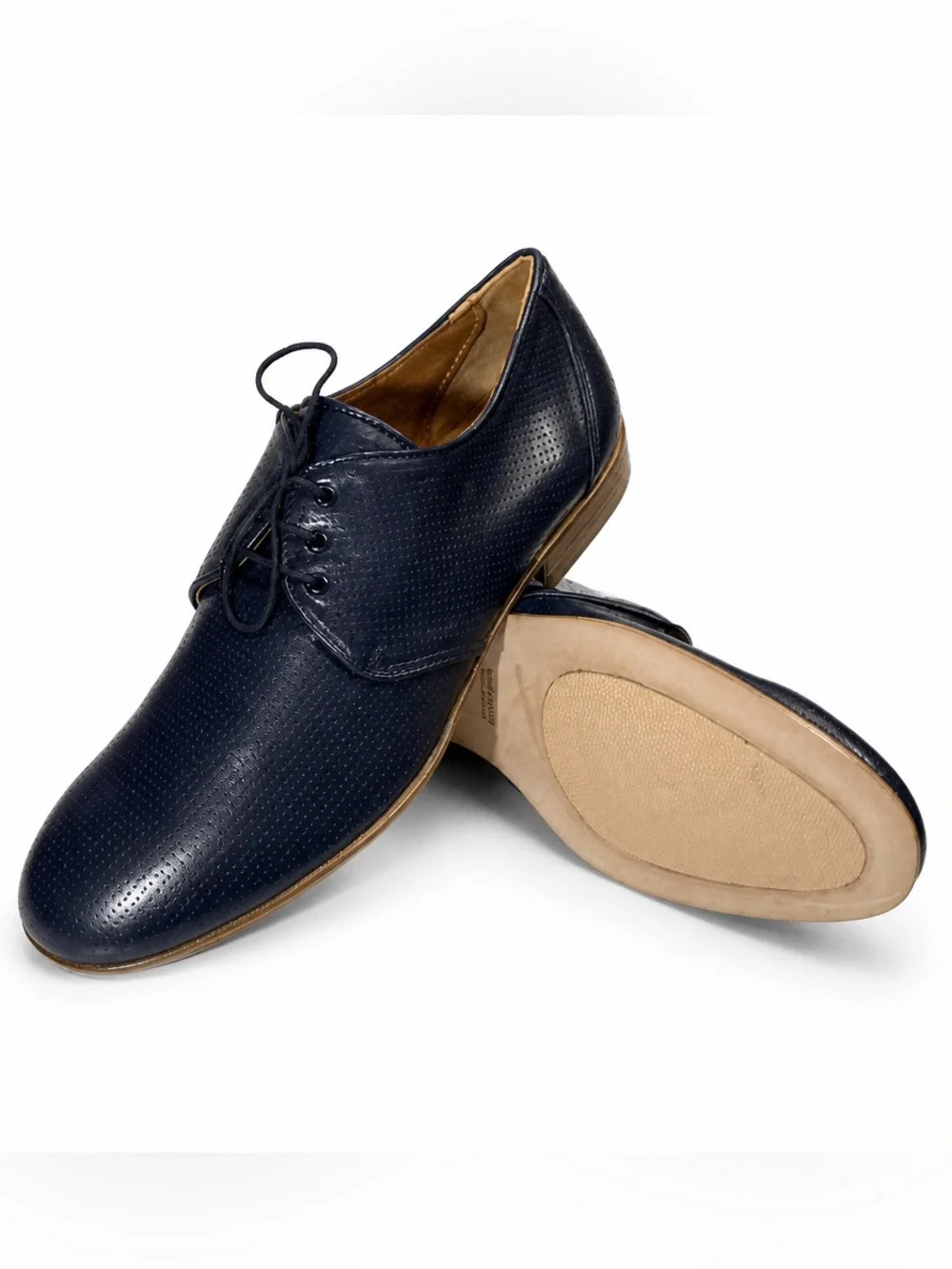 Baldinini Men’s Navy Perforated Soft Leather Comfort Derby Shoes